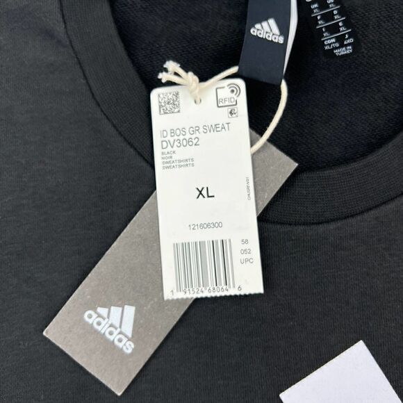 New Adidas Men US XL Black Sweatshirt Crew Neck Pullover Casual Long Sleeve Logo - Picture 7 of 9